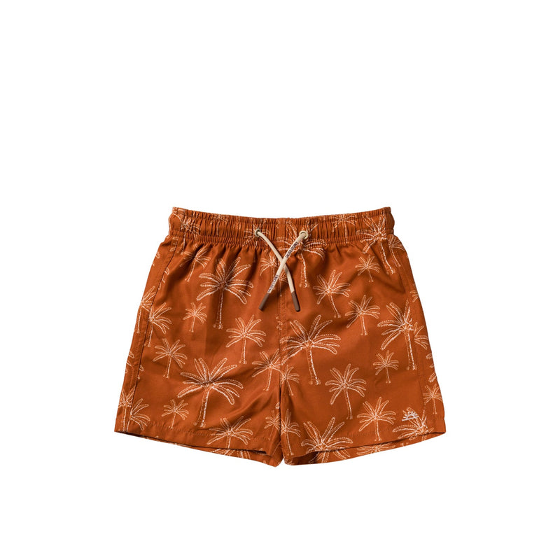 Jongens Palms | Swim Shorts van Salted Stories in de kleur Bombay Brown in maat 134-140.