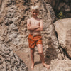 Jongens Palms | Swim Shorts van Salted Stories in de kleur Bombay Brown in maat 134-140.