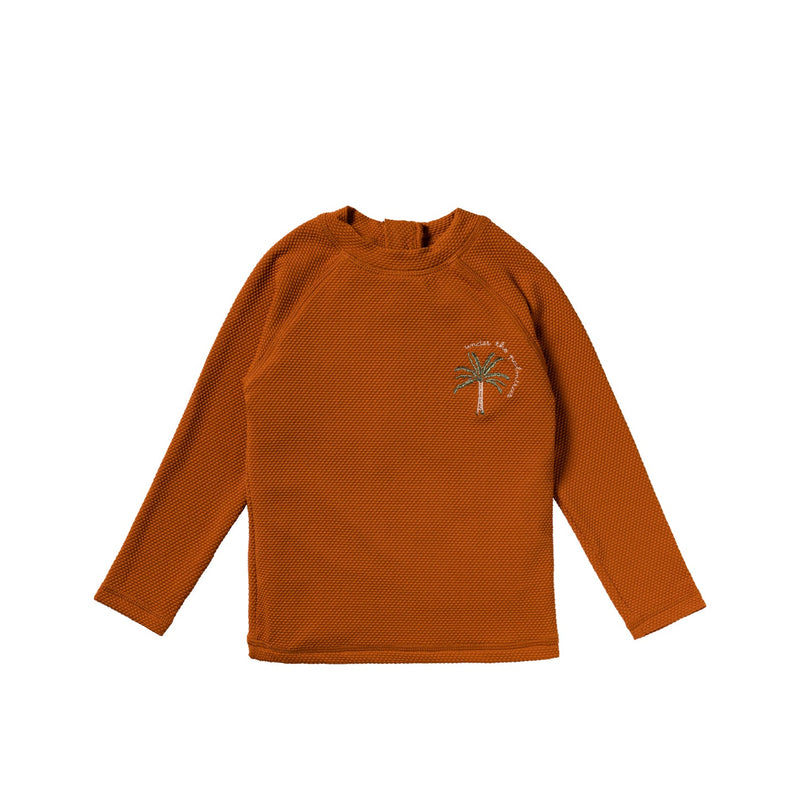 Jongens Solid | Swim Longsleeve van Salted Stories in de kleur Bombay Brown in maat 122-128.