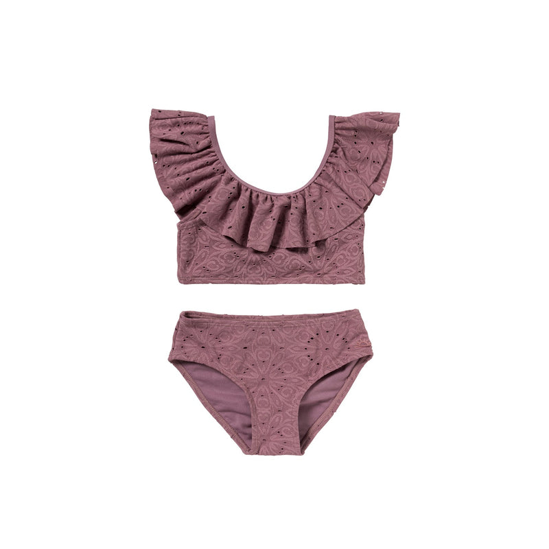 Meisjes Broderie | Bikini van Salted Stories in de kleur Dusky Orchid in maat 134-140.
