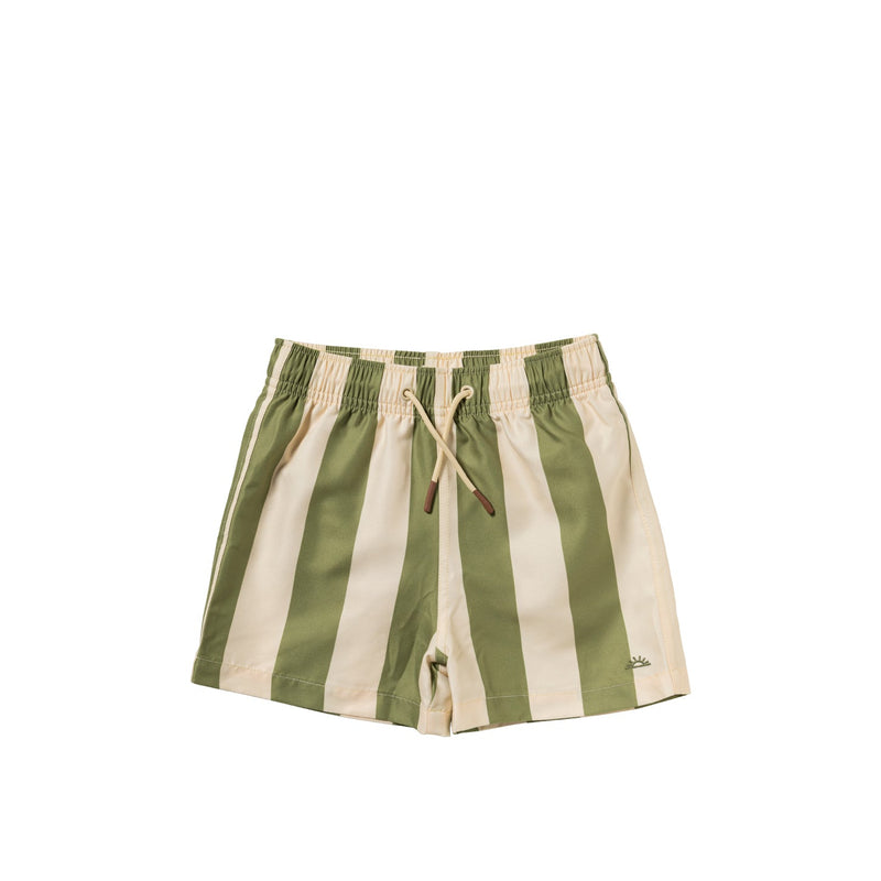 Jongens Wide Stripe | Swim Shorts van Salted Stories in de kleur Iguana in maat 134-140.