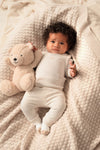 Unisexs Longsleeve rib met streep - Honey Bear van Feetje in de kleur Zand in maat 62.