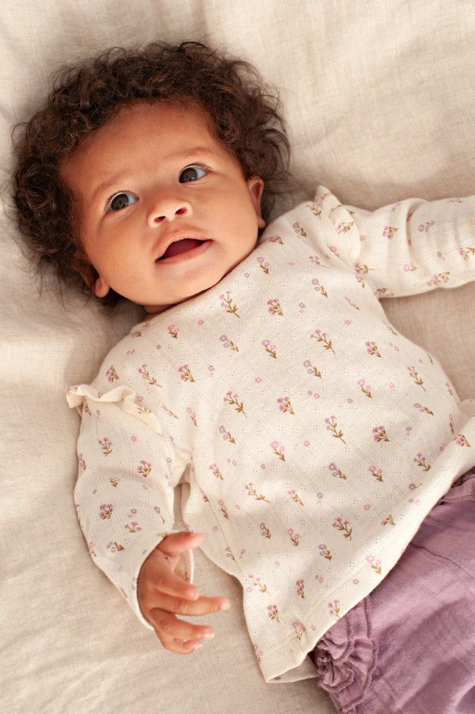 Meisjes Longsleeve pointelle rib AOP - Flower Ranch van Feetje in de kleur Offwhite in maat 86.