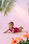 Meisjes Singlet rib met crochet rugdetail - Love Peace Aloha van Feetje in de kleur Fuchsia in maat 86.