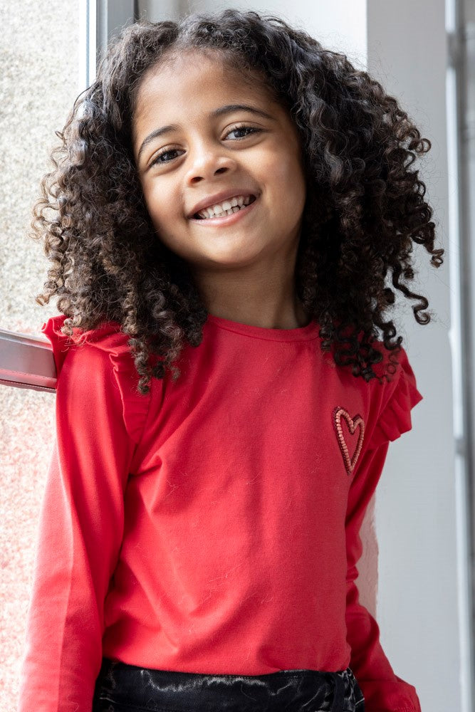 Meisjes Longsleeve - Queen Of Hearts van Jubel in de kleur Rood in maat 128.