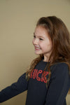 Meisjes Sweater - Queen Of Hearts van Jubel in de kleur Antraciet in maat 128.