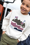 Jongens Sweater oversized - Rock the Earth van Sturdy in de kleur Offwhite melange in maat 128.
