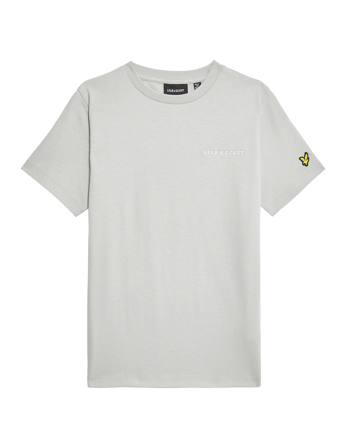 Jongens Script Embroidered T-shirt van Lyle & Scott in de kleur X570 Grey Mirage in maat 170-176.