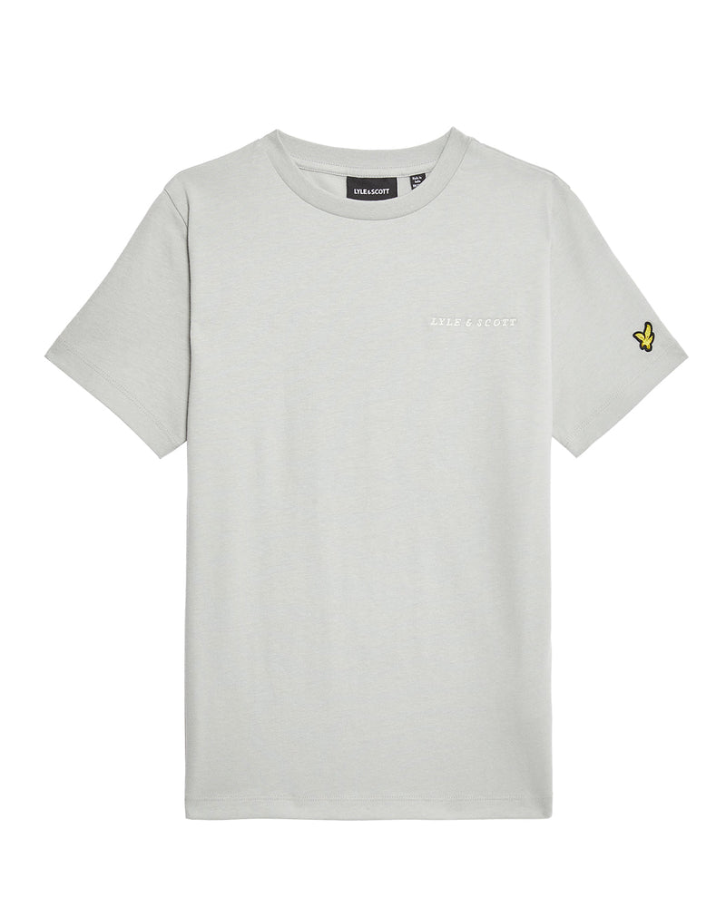 Jongens Script Embroidered T-shirt van Lyle & Scott in de kleur X570 Grey Mirage in maat 170-176.