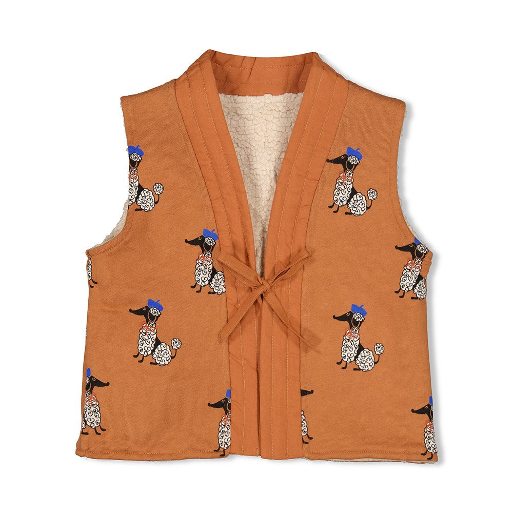 Meisjes Omkeerbaar Gilet Teddy / AOP - Amour Toujours van Jubel in de kleur Camel in maat 128.