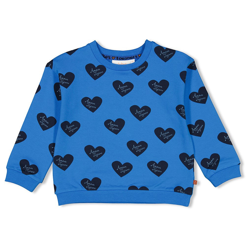 Meisjes Sweater AOP - Amour Toujours van Jubel in de kleur Blauw in maat 128.