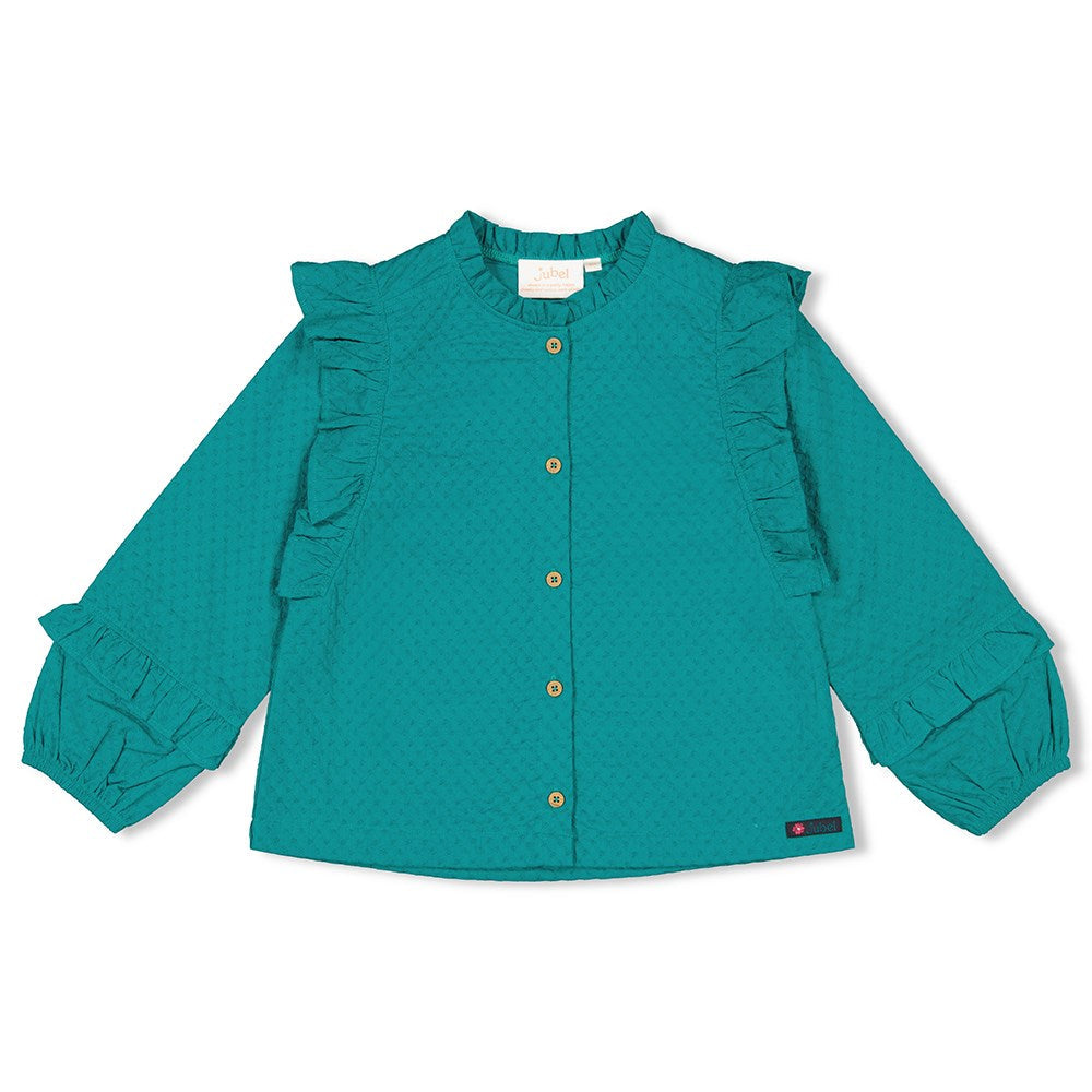 Meisjes Blouse ruches - Girls Club van Jubel in de kleur Teal in maat 128.