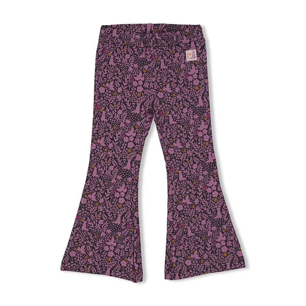 Meisjes Flared broek AOP - Forest Fancy van  in de kleur Antraciet in maat 128.