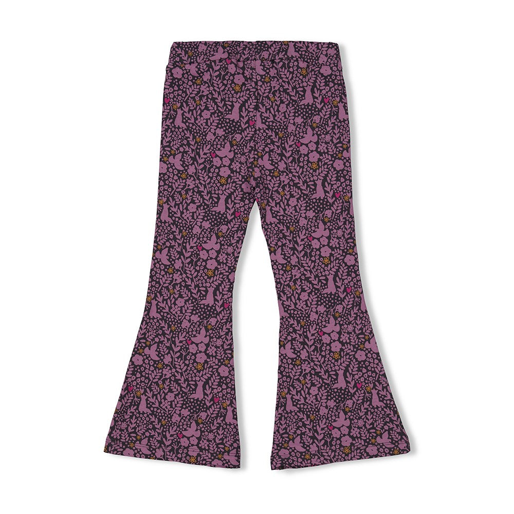 Meisjes Flared broek AOP - Forest Fancy van  in de kleur Antraciet in maat 128.