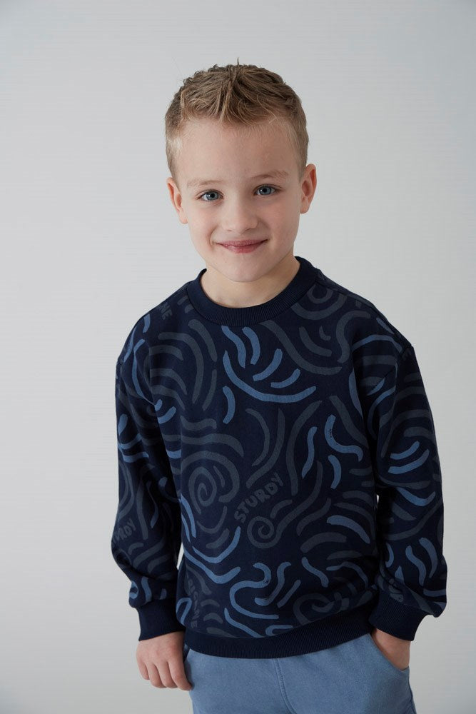 Jongens Sweater AOP - Coastal Cool van Sturdy in de kleur Marine in maat 128.