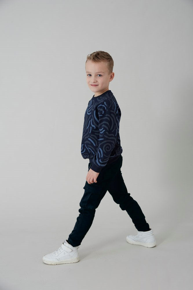 Jongens Sweater AOP - Coastal Cool van Sturdy in de kleur Marine in maat 128.