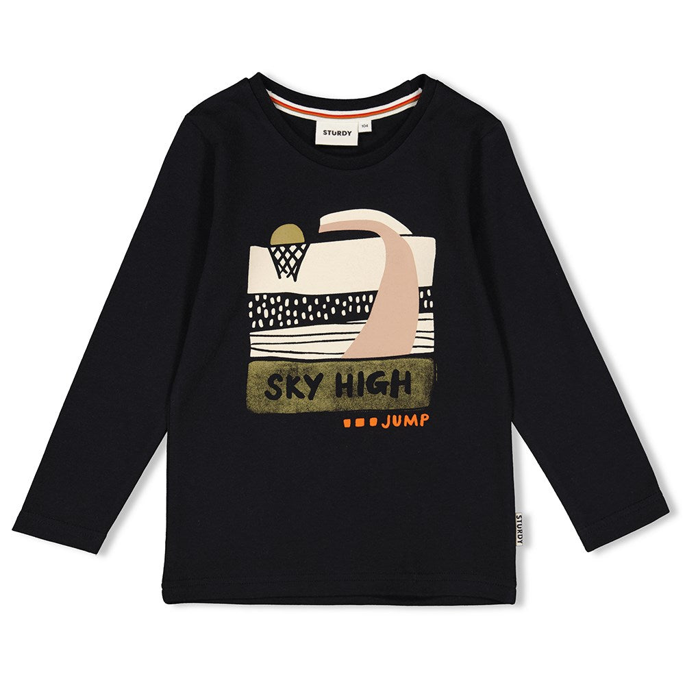 Jongens Longsleeve Sky High - Jump For Joy van Sturdy in de kleur Antraciet in maat 128.