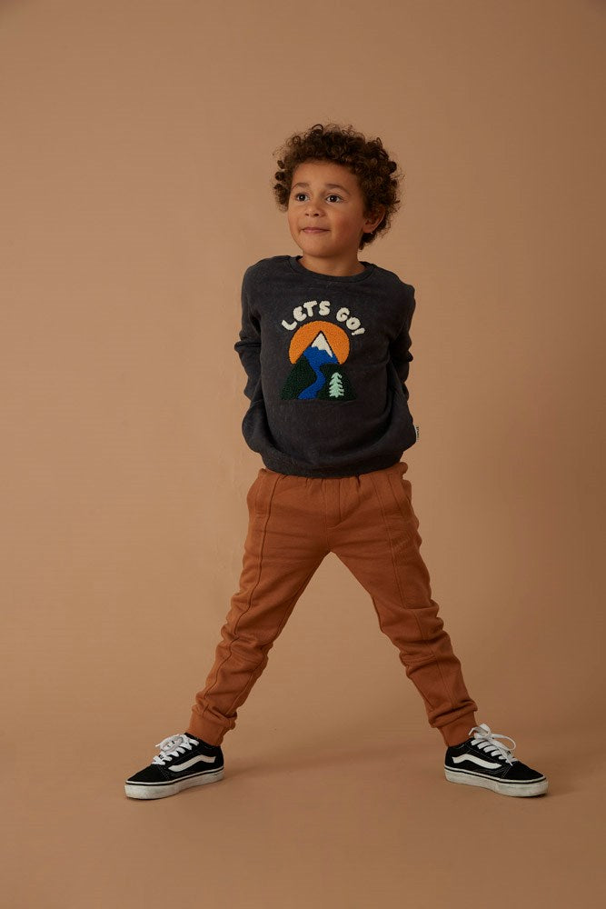 Jongens Sweater - Fun Days van Sturdy in de kleur Antraciet in maat 128.