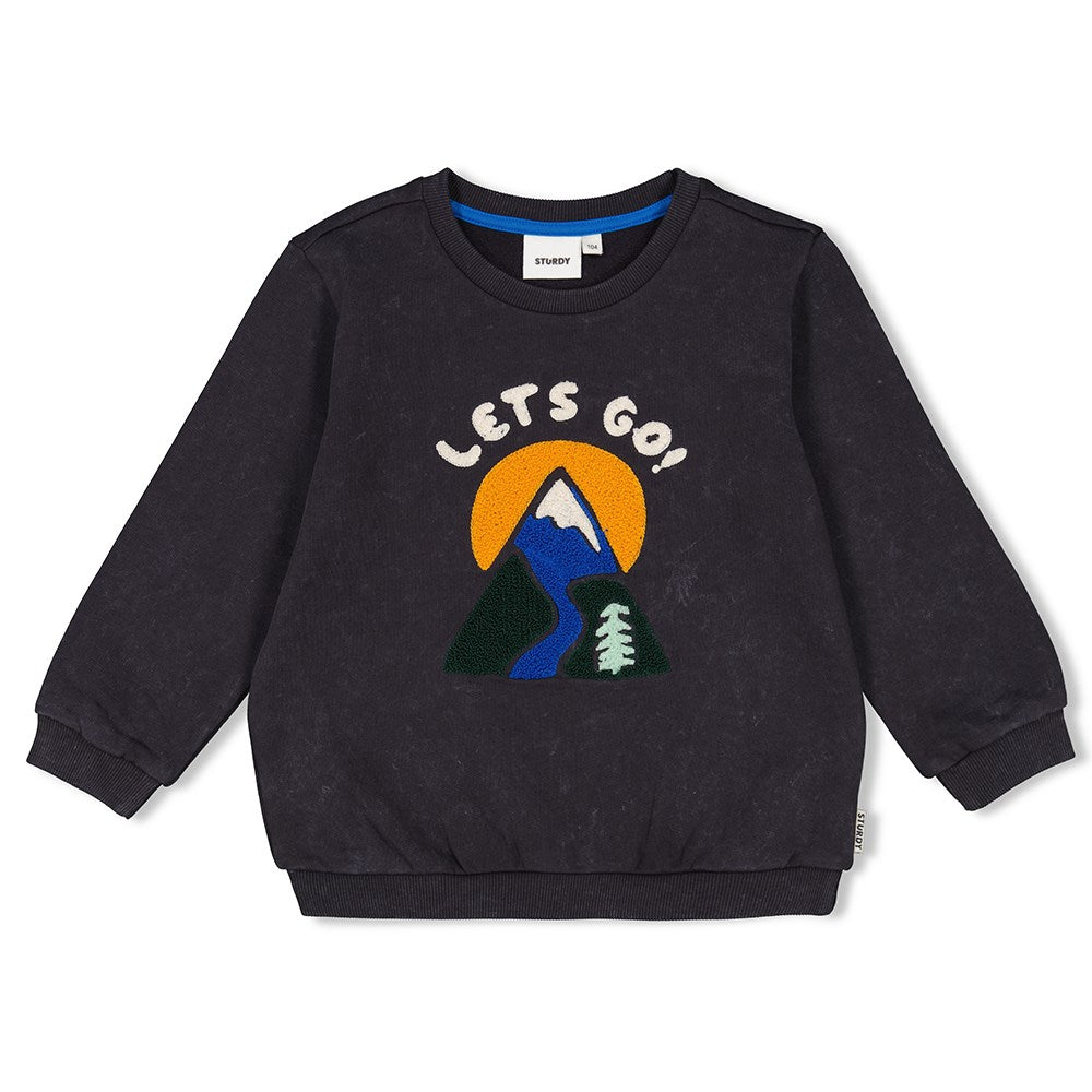 Jongens Sweater - Fun Days van Sturdy in de kleur Antraciet in maat 128.