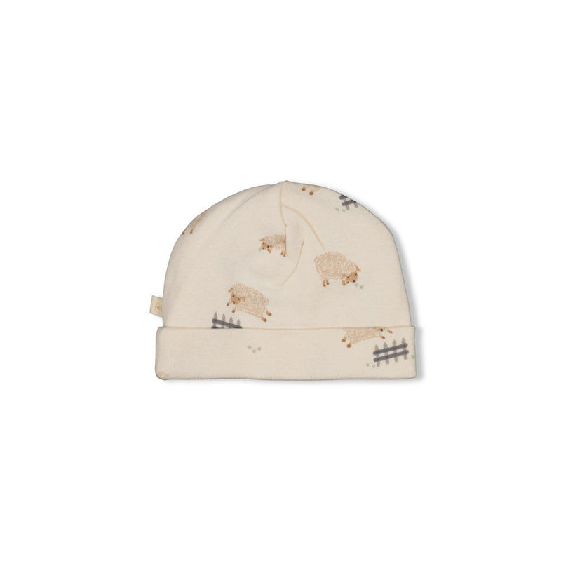 Unisexs Mutsje AOP - Sleepy Sheepy van Feetje in de kleur Off White in maat 1.