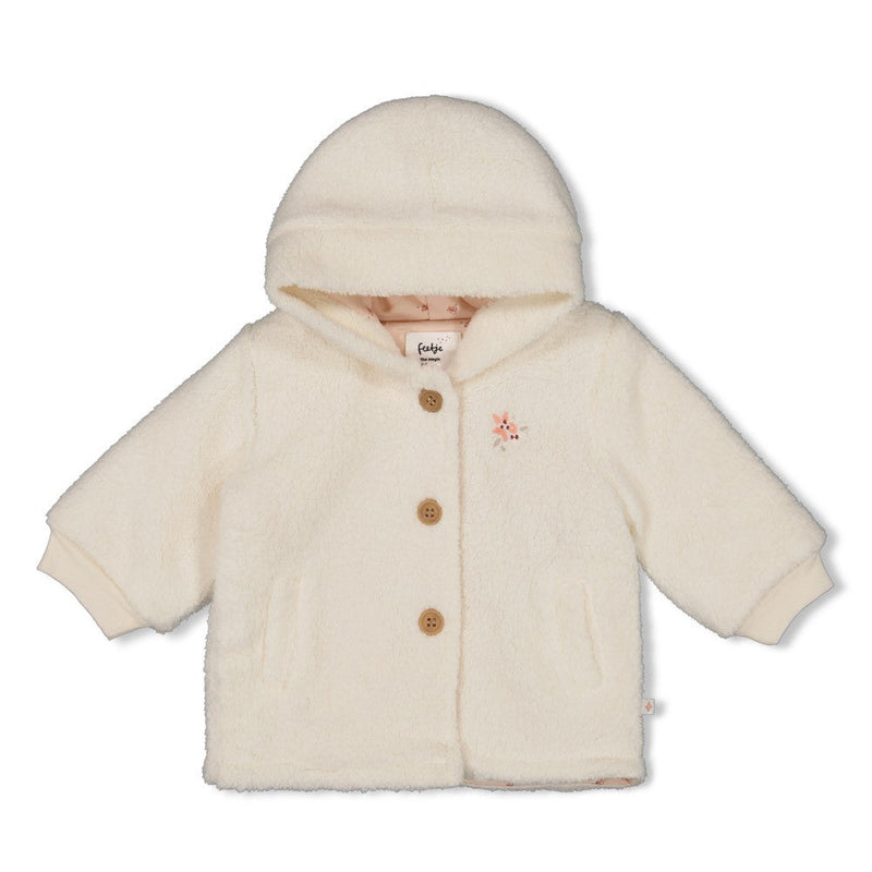Meisjes Teddy jasje met capuchon - Morning Sun van Feetje in de kleur Off White in maat 62.
