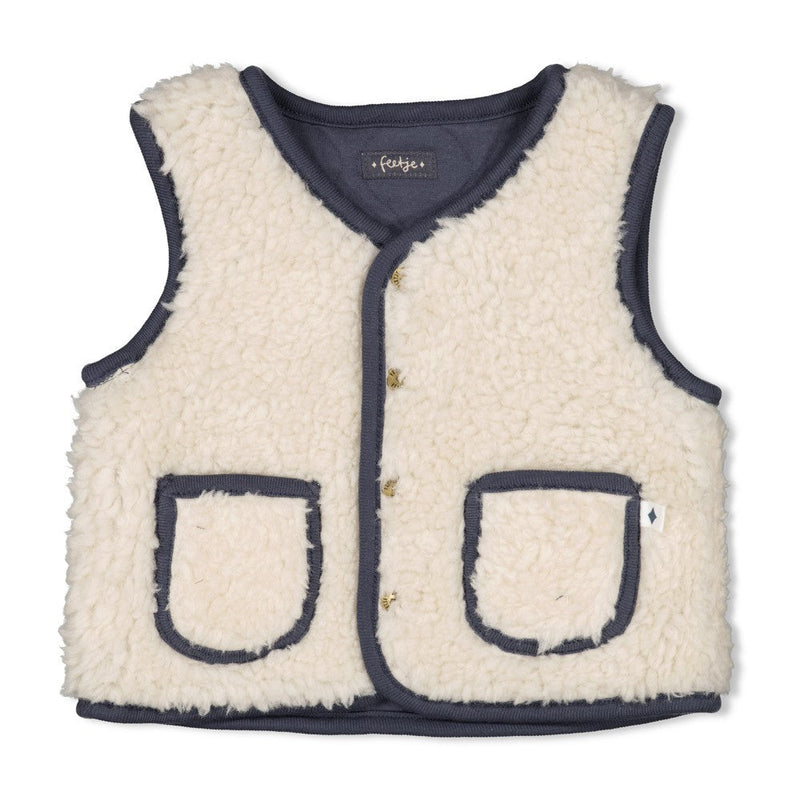 Jongens Omkeerbaar teddy gilet - Narwal van Feetje in de kleur Blauw in maat 86.