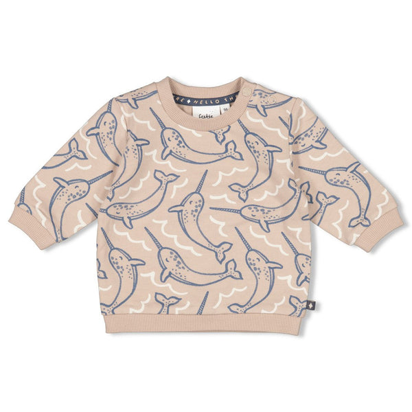 Jongens Sweater AOP - Narwal van Feetje in de kleur Bruin in maat 86.