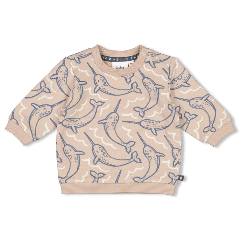 Jongens Sweater AOP - Narwal van Feetje in de kleur Bruin in maat 86.
