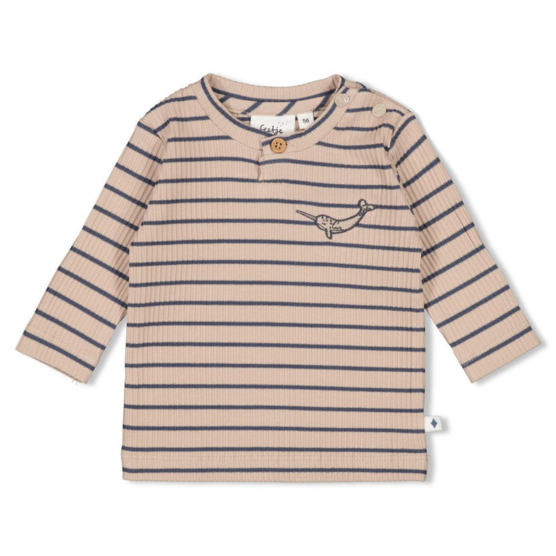 Jongens Longsleeve rib met streep - Narwal van Feetje in de kleur Bruin in maat 86.