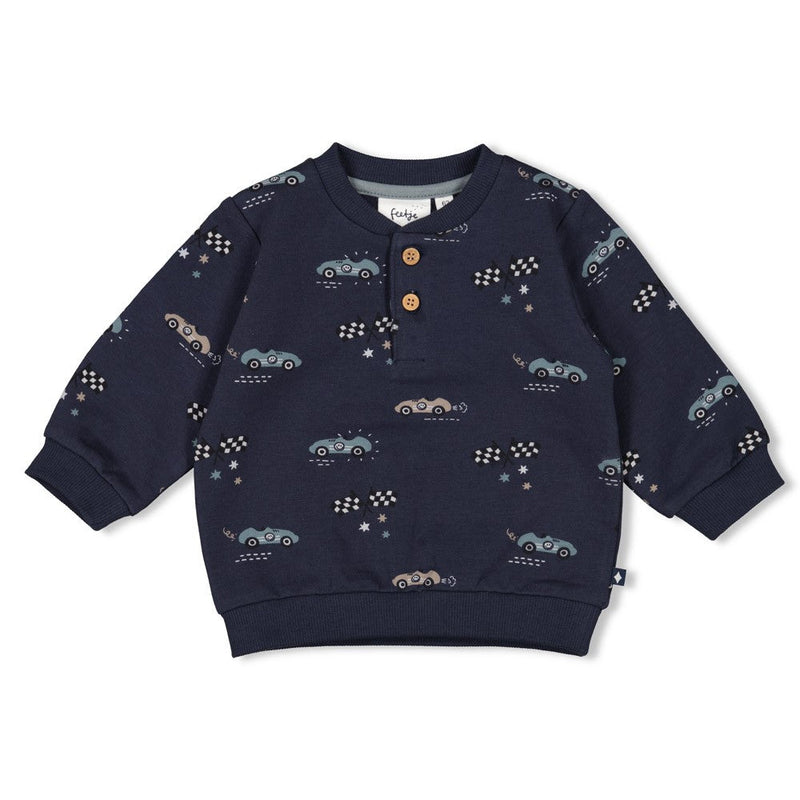 Jongens Sweater AOP - Let's Go! van Feetje in de kleur Donkerblauw in maat 86.
