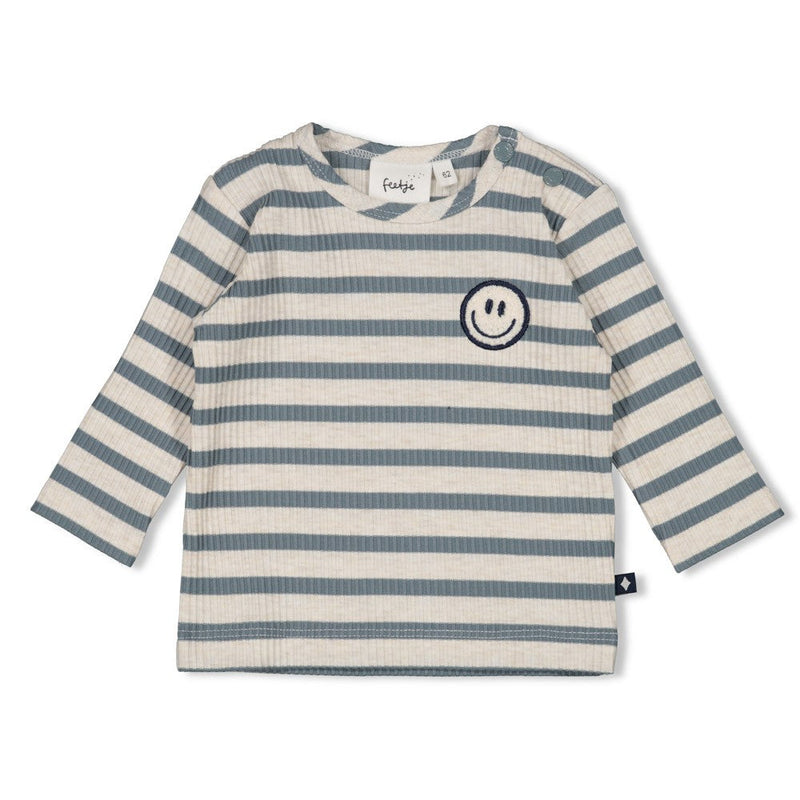 Jongens Longsleeve rib met streep -  Let's Go! van Feetje in de kleur Blauw in maat 86.