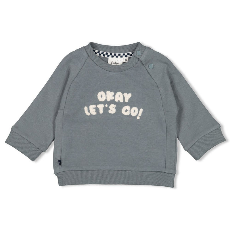 Jongens Sweater - Let's Go! van Feetje in de kleur Blauw in maat 86.