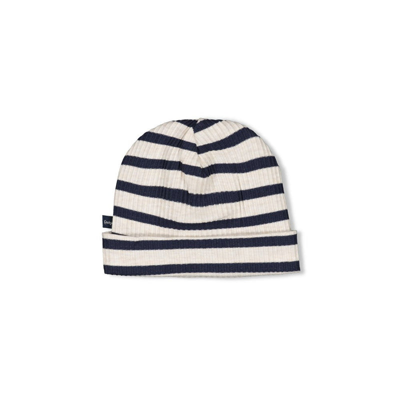 Jongens Mutsje rib met streep - Let's Go! van Feetje in de kleur Donkerblauw in maat 1.