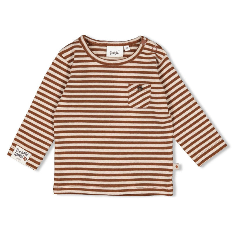 Jongens Longsleeve streep - Wild World van Feetje in de kleur Bruin in maat 86.