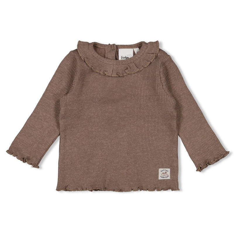 Meisjes Longsleeve rib - Better Together van Feetje in de kleur Bruin in maat 86.