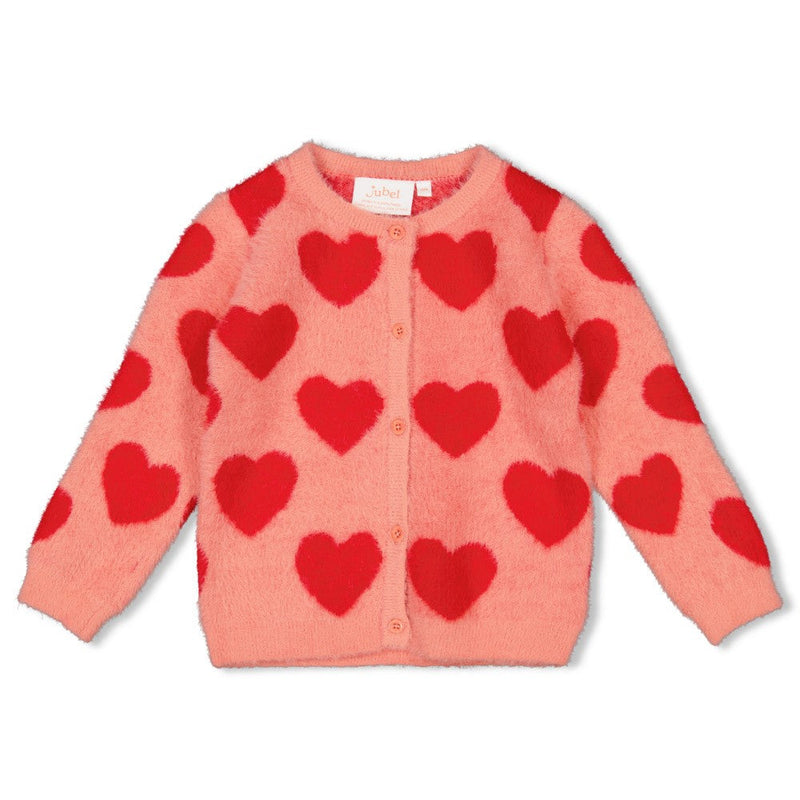 Meisjes Vest gebreid AOP - Queen Of Hearts van Jubel in de kleur l.Roze in maat 128.