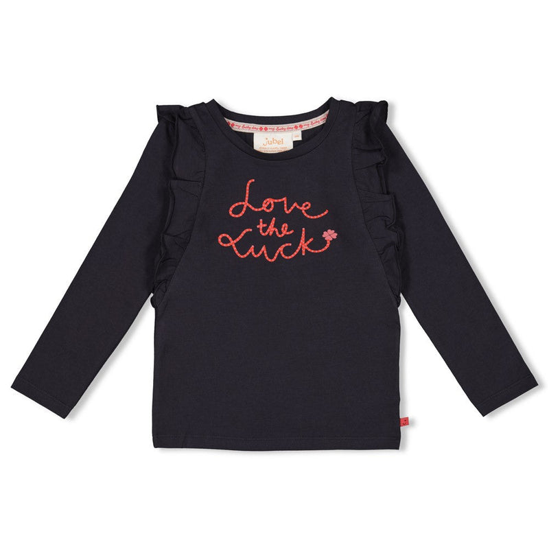 Meisjes Longsleeve ruches - Queen Of Hearts van Jubel in de kleur Antraciet in maat 128.
