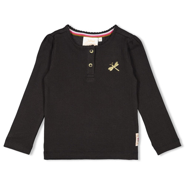 Meisjes Longsleeve ajour rib - Shine Bright van Jubel in de kleur Antraciet in maat 128.