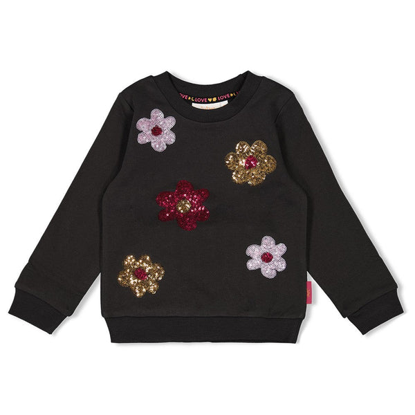 Meisjes Sweater AOP - Shine Bright van Jubel in de kleur Antraciet in maat 128.