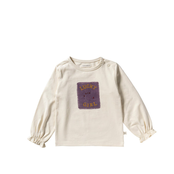 Meisjes Lucky Girl | Romance Longsleeve van Your Wishes in de kleur Birch in maat 128.
