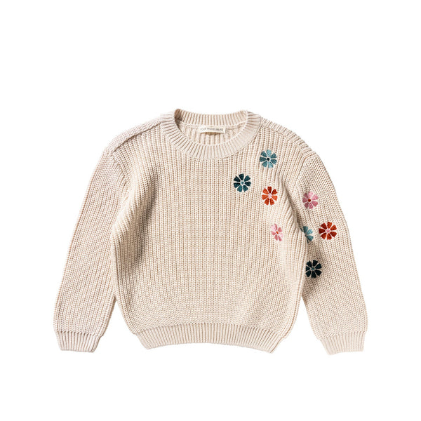 Meisjes Embroidered Flowers | Sweater van Your Wishes in de kleur Oyster Gray in maat 122-128.