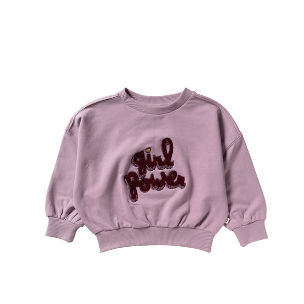 Meisjes Girl Power | Oversized Sweater van Your Wishes in de kleur Elderberry in maat 128.