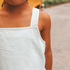 Meisjes Chambray | Ruffle Singlet van Your Wishes in de kleur Sunlit Blue in maat 128.