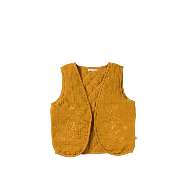 Meisjes Gilet Muslin | Poppy van Your Wishes in de kleur Saffron in maat 128.