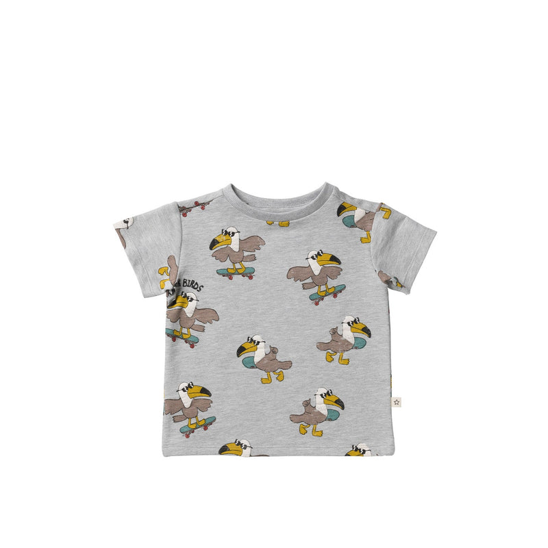 Jongens Skatebirds | Relaxed Tee van  in de kleur Grey Melange in maat 128.