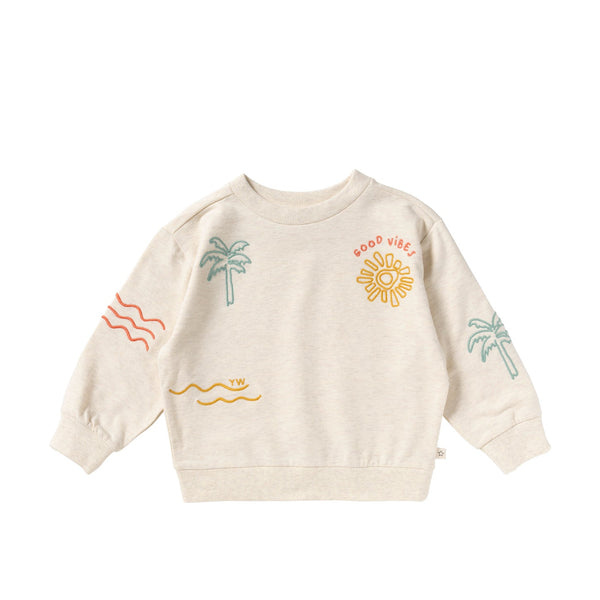 Jongens Sun Waves | Oversized Sweater van Your Wishes in de kleur White Swan in maat 128.