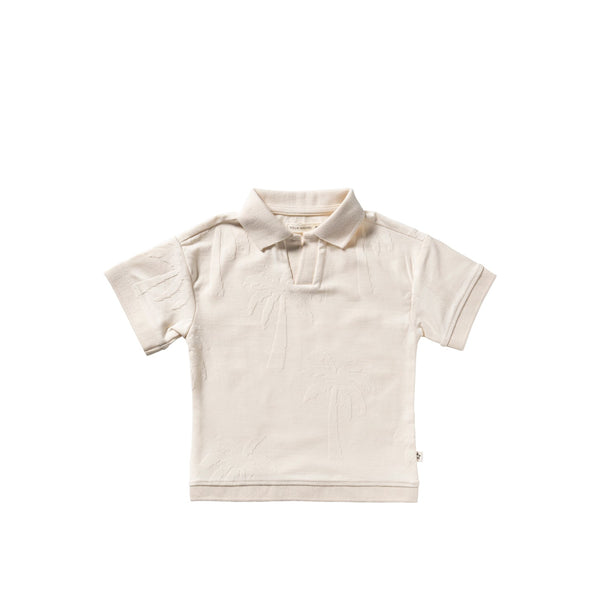 Jongens Stamped Palms | Casual Polo van Your Wishes in de kleur White Swan in maat 128.