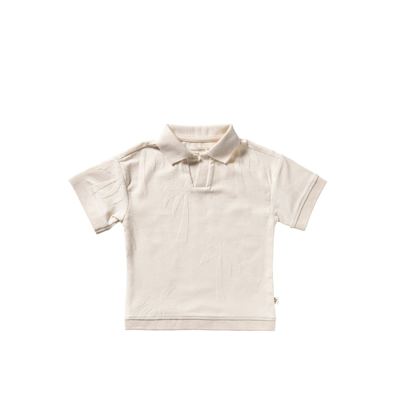 Jongens Stamped Palms | Casual Polo van Your Wishes in de kleur White Swan in maat 128.