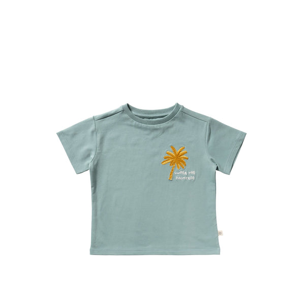 Jongens Palmtrees | Oversized Tee van Your Wishes in de kleur Ocean in maat 128.