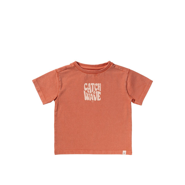 Jongens Garment Dye | Wide Tee van Your Wishes in de kleur Ginger in maat 128.